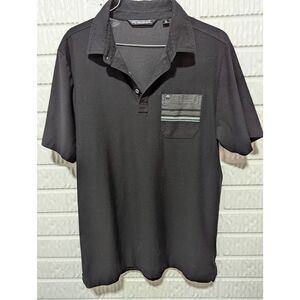 Travis Mathews Men's Black & Gray Pocket Solid Short-Sleeve Golf Polo Shirt Size